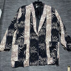 Kensington Square Vintage Blazer Women's XL Black Floral Striped Single Button